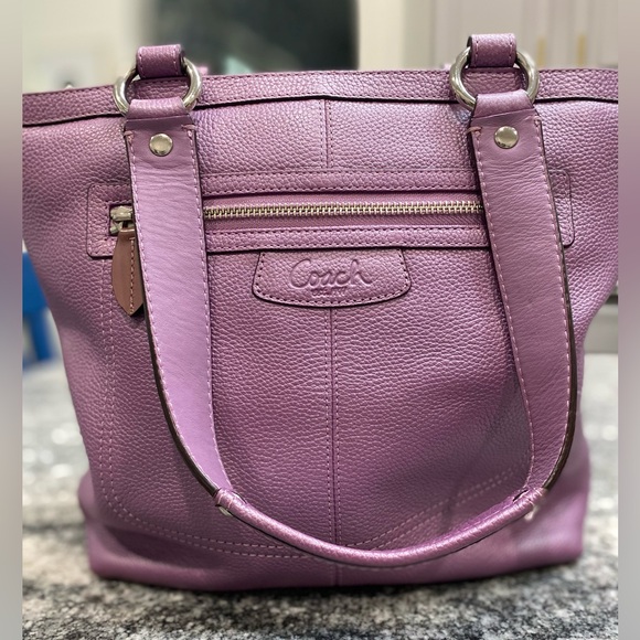 Coach Penelope pebbled  leather purple double handled satchel bag - Picture 1 of 15